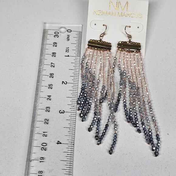 Neiman Marcus Beaded Fringe Earrings With Gold-Tone Accents 4.25" Boho Western - Picture 4 of 5
